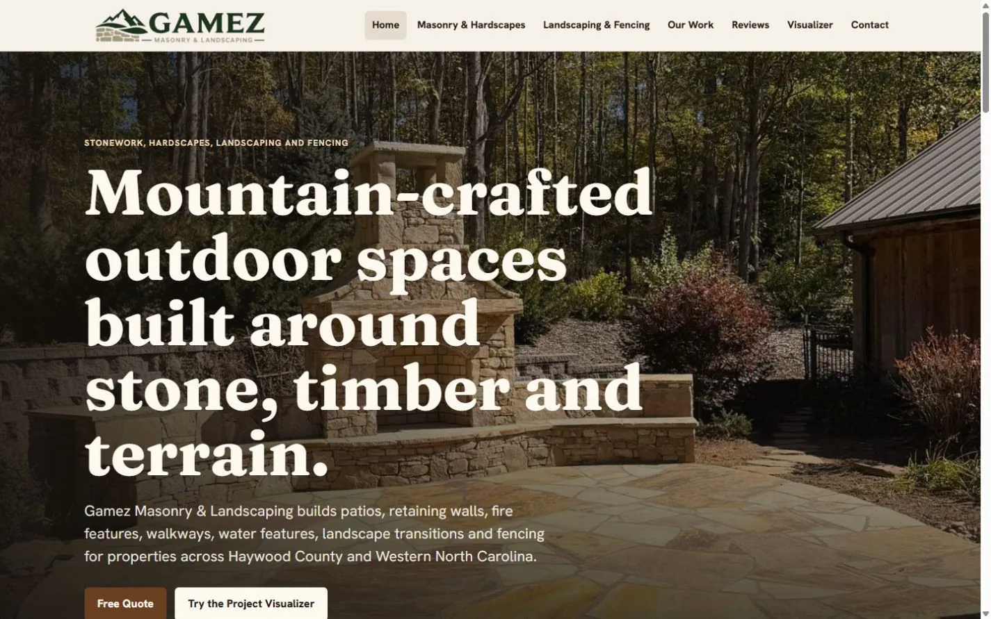 Gamez Masonry and Landscaping website homepage