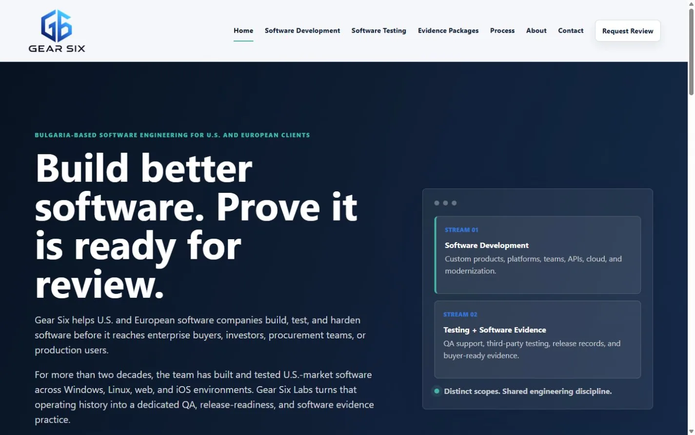 Gear Six software engineering website homepage