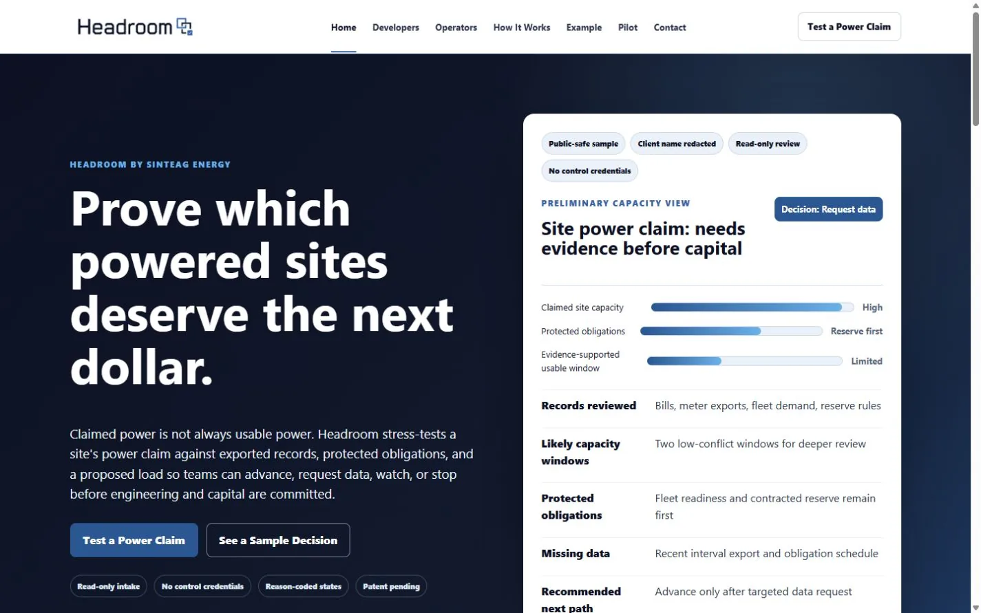 Headroom power claim evaluation website homepage