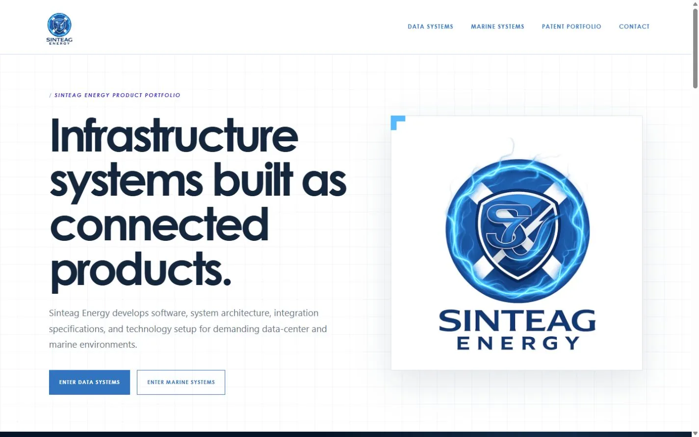 Sinteag Energy infrastructure systems homepage