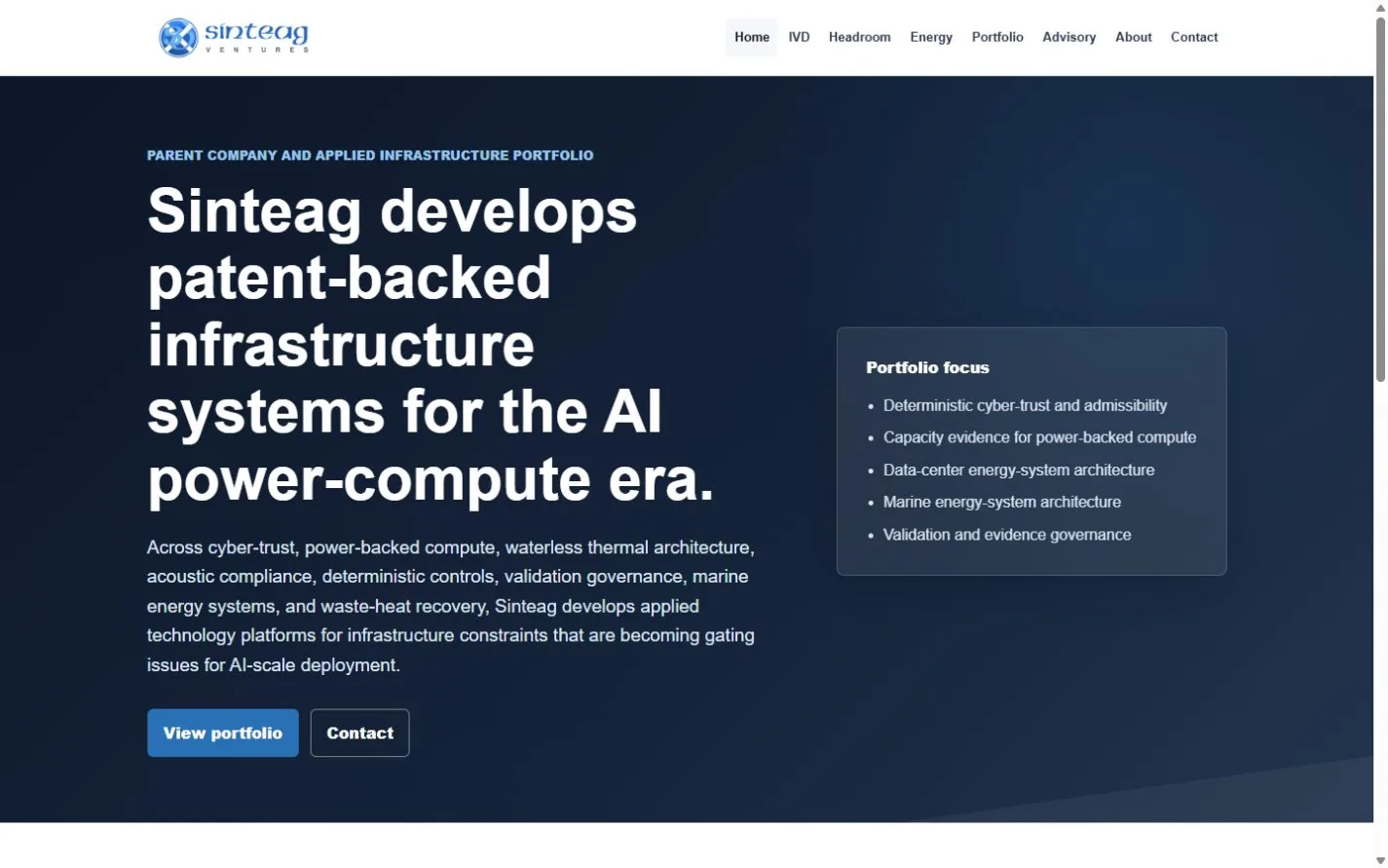Sinteag corporate website homepage
