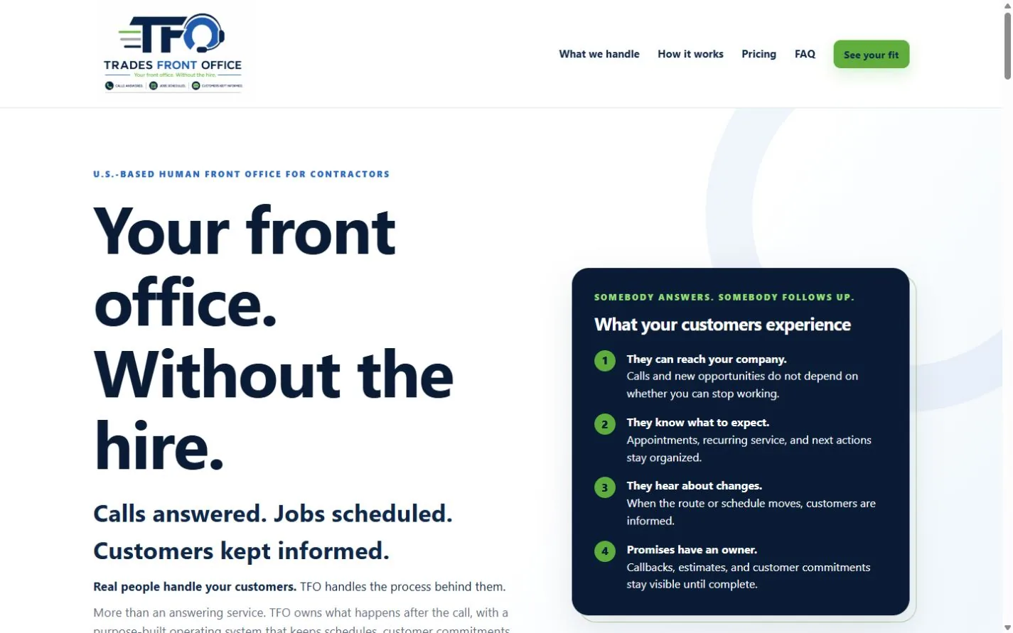 Trades Front Office website homepage