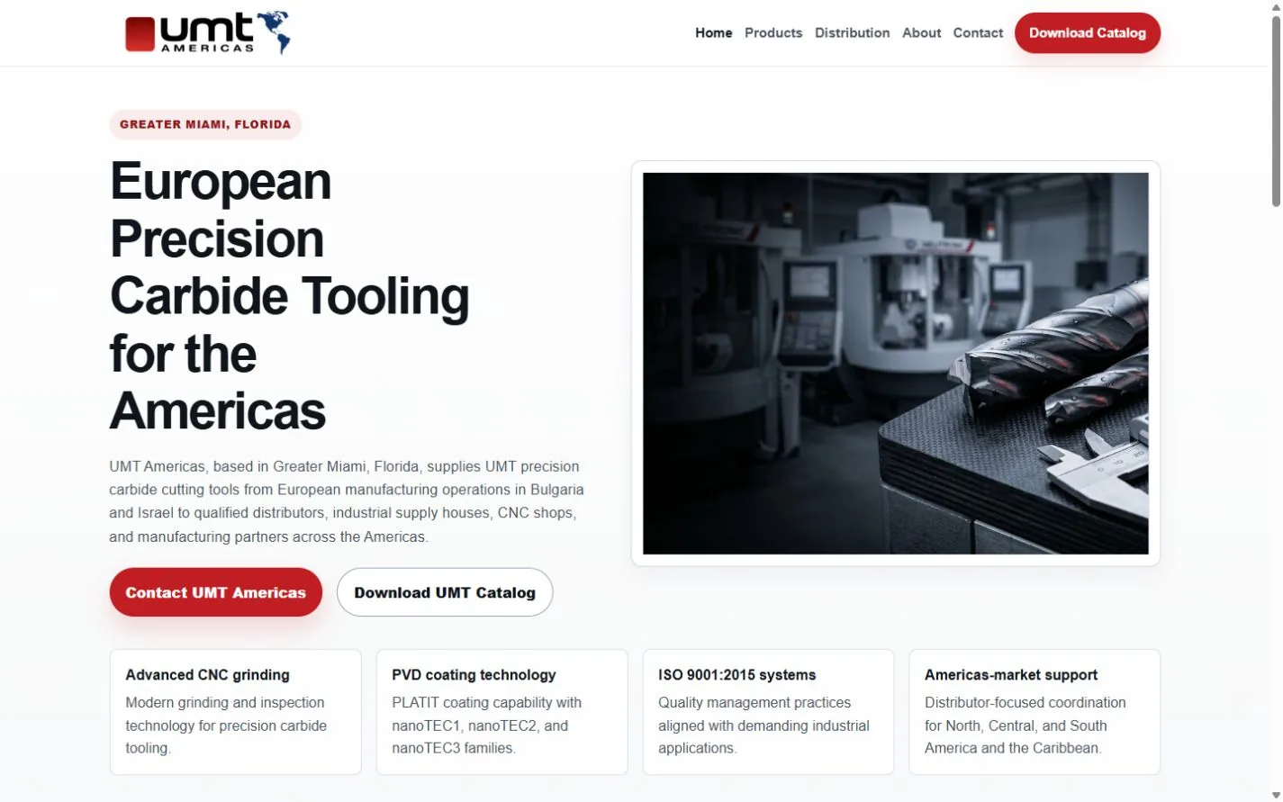 UMT Americas industrial tooling website homepage